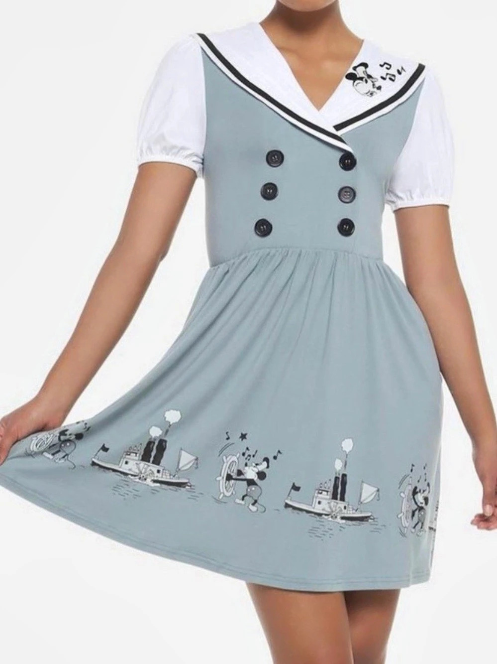Disney Mickey Mouse Steamboat Willie Retro Sailor Dress Blue White Sz M